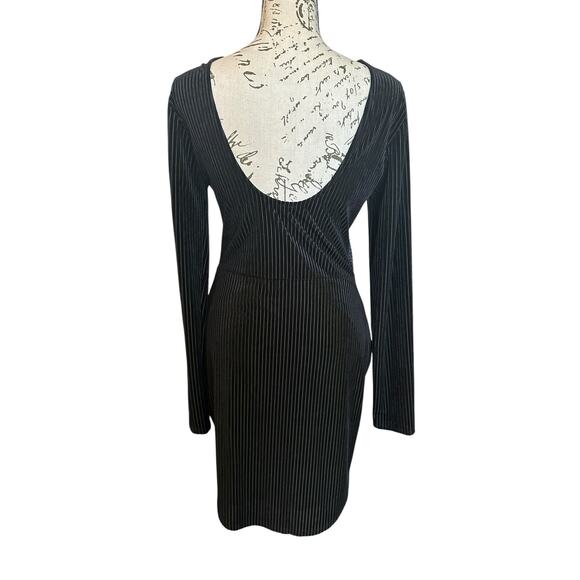 Vintage Windsor Black 90s Stretch Velvet Pinstripe Dress Size M MadeinUSA Party - Picture 3 of 9